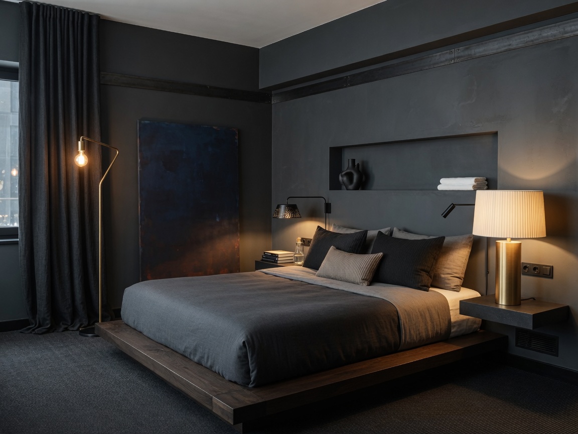 深色調酒店客房室內 / A dark-toned hotel room