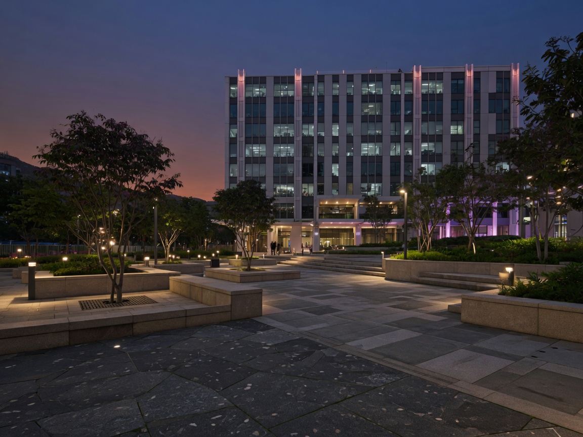 黃昏時分的新建商廈同廣場 / A new commercial building and plaza at dusk