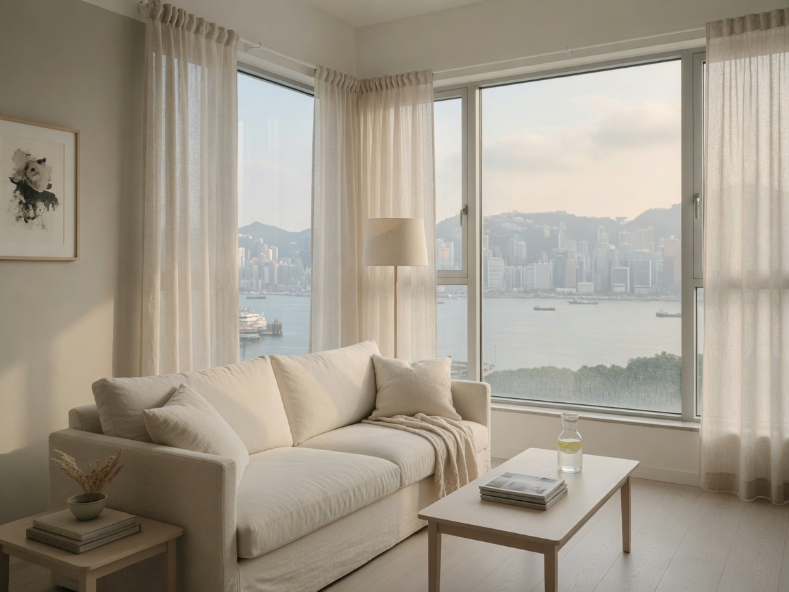 西營盤客廳望住維港 / A Sai Ying Pun living room looking at the harbour