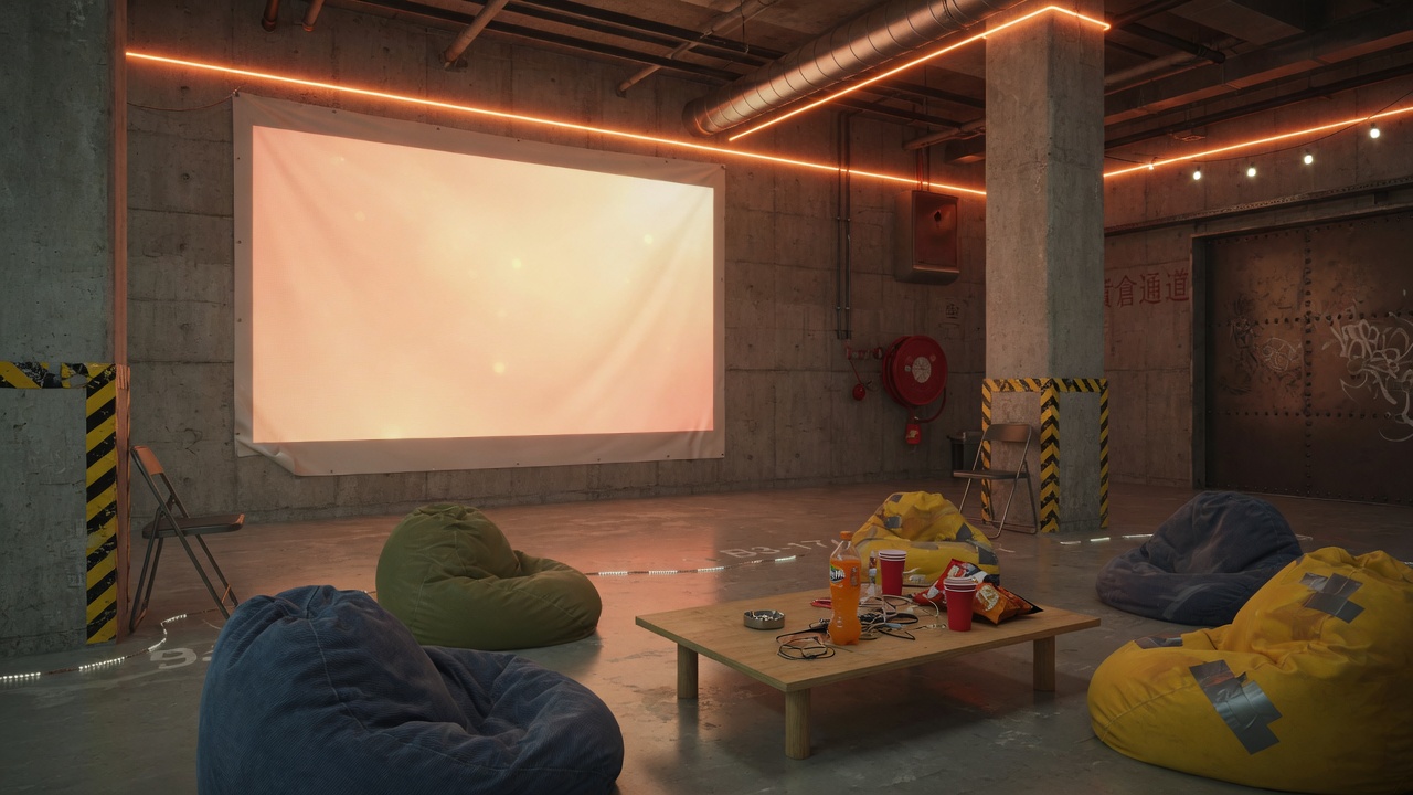 工業派對房投影同沙發 / Industrial party room, projector and sofa